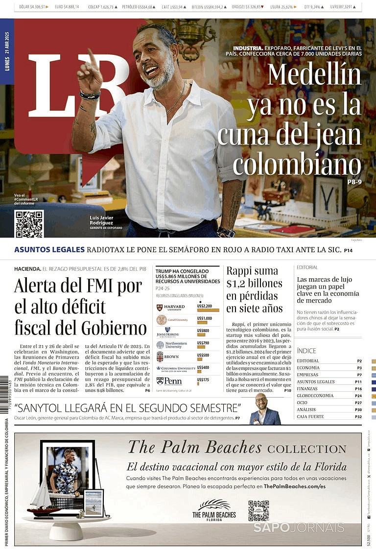 Capa do Jornal La Republica