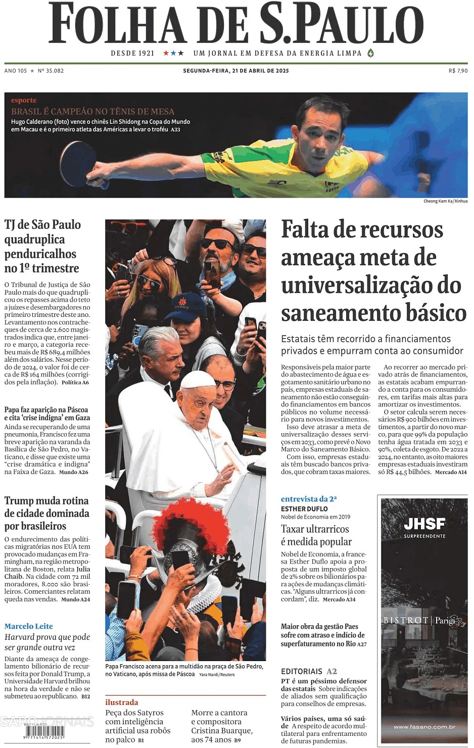 Capa do Jornal Folha de S. Paulo