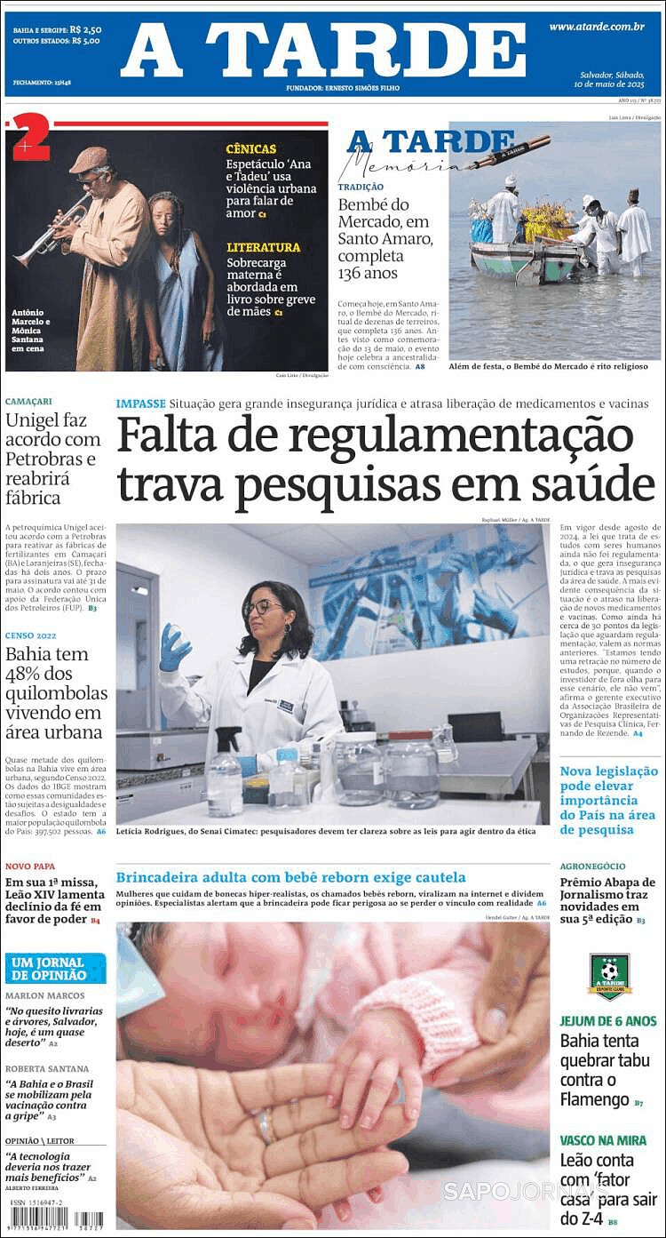 Capa do Jornal A Tarde