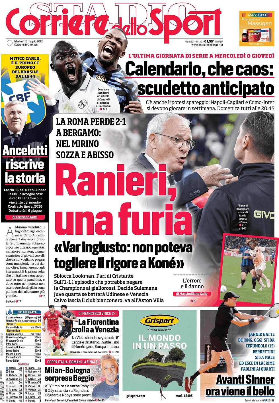 Capa do Jornal Corriere dello Sport